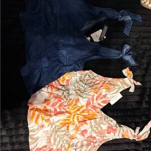 Floral and Navy Tie-Strap Tops